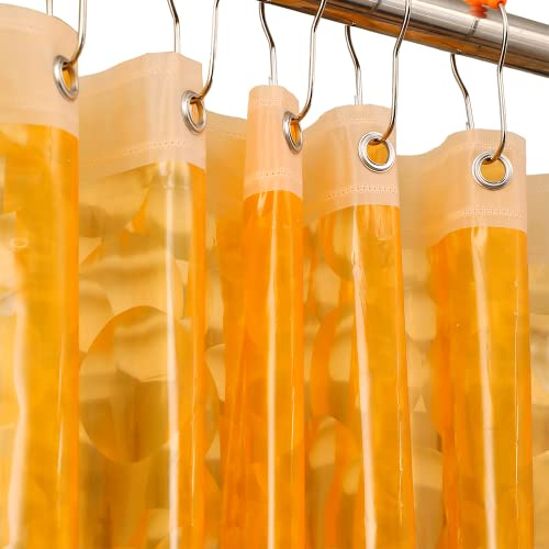 GaGeetopia Forro de Cortina de Ducha de plástico EVA 3D Color Naranja con Cubo de Agua, Peso Ligero, 72 x 72 Pulgadas, Forro de Cortina de baño y Ducha con Ojales de Metal