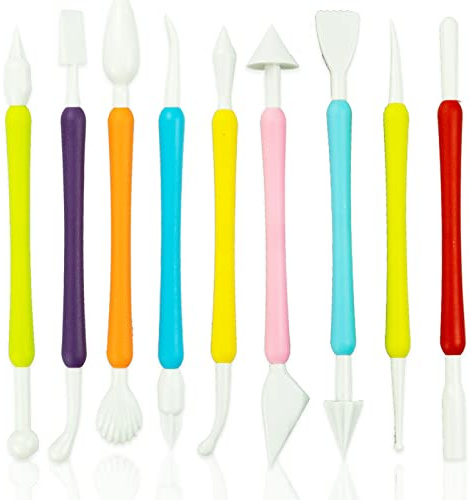 LAMXD 9 PCS Fondant Modeling Tools, Carving Pens - Double-Ended with 18 Different Sculpting Shapes - Fondant Icing Cakes, Marzipan Gumpaste, Sugar Craft, Clay Modelling, Baking Accessories