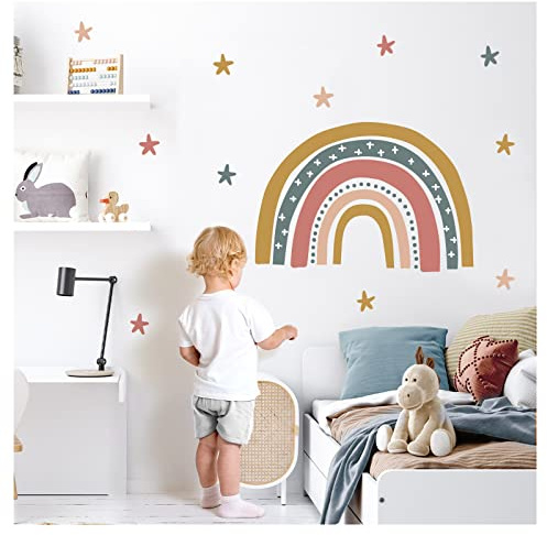 Little Deco Wandsticker Regenbogen mit Sterne Wandtattoo Kinderzimmer Wandaufkleber bunt Babyzimmer Deko DL919-1