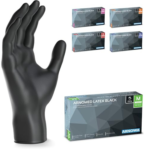 1000x ARNOMED® Einweghandschuhe puderfrei M, Latexhandschuhe Schwarz