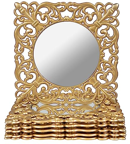 MAONAME 12 Gold Charger Plates Set of 6, Mirror Chargers for Dinner Plates, Plastic Plate Chargers with Embossed Rims, Square Chargers for Table Setting, Wedding