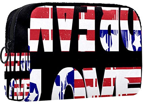Reisekosmetiktasche,kleine Make-up-Tasche für Frauen,USA-Flaggendruck Liebestraum,Kosmetik-Organizer-Tasche mit Reißverschluss