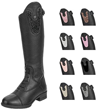 SUEDWIND FOOTWEAR Ridstövlar för barn Nova Kids Fun Läder – äkta läder – bekväm innersula – YKK-– justerbar – andningsbar – utbytbara toppar, säljs separat, svart, 32 EU