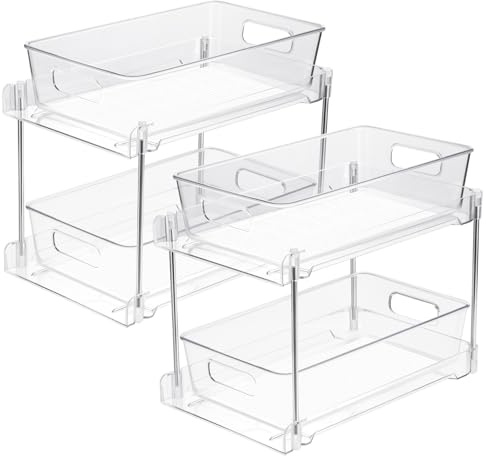 Cinnani 2 Pack 2 Etagen Unter Waschbecken Regal,Küche Küchenschrank Kühlschrank Unterschrank Organizer,Multifunktionale Acryl mit Schiebeschublade Küchenregal für Vorratsdosen,Gewürzregal,Kosmetik
