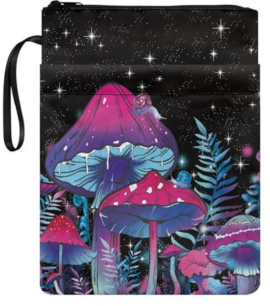 NETILGEN Lila Pilzblatt Buchhülle für Buchliebhaber Buchhülle Schutz Taschenbuch Geldbörse Buch Sox Buch Aufbewahrungstasche mit Reißverschlusstasche Buchliebhaber Geschenke