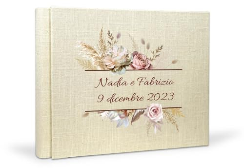 Álbum de fotos personalizado - Cubierta de lino - Álbum para fotos, idea de regalo para Aniversario 100 páginas (Lino, 25x30 100 pagine)