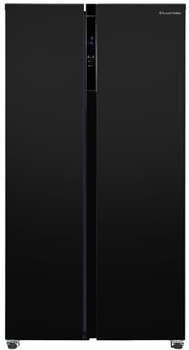 Russell Hobbs Freestanding American Fridge Freezer 442 Litre 70/30 Black Super Freeze Function 177cm Tall & 90cm Wide with 5 Glass Shelves, 2 Year Guarantee, RH90AFF201B