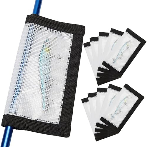 MOPHOEXII Lot de 10 housses de leurres de pêche pour canne à pêche en tissu pour voir facilement les leurres, protège les enfants, les animaux domestiques et les pêcheurs des hameçons tranchants