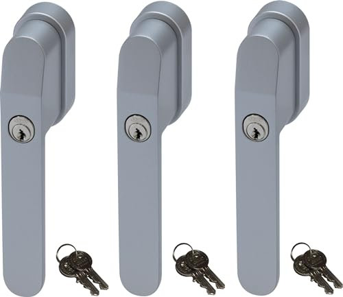 ABUS FG400S, abschließbarer Fenstergriff in Silber im Set 3 Stück, alle gleichschließend AL0089 mit sechs Schlüsseln