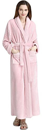 Generisch Unisex Bademantel Lang Mit Reissverschluss Und Kapuze Bademantel Damen Kuschel Fleece Morgenmantel Winter Cozy Warm Weich Wadenlang Bodenlang Loungewear Langarm Hausmantel Für Frauen