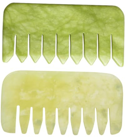 FOMIYES 2 Stück Natürliche Jade Kopfmassagegeräte Kopfhautkämme Tiefenmassage und Entspannung für Kopfhaut aus Gua Sha Stein