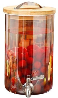 NJDQFA Dispensador De Tarros De Cristal con Grifo,Dispensador De Agua,Dispensador De Limonada,Hervidor De Agua,Dispensador De Vidrio,Apto para Bebidas Frías O Calientes,B Faucet,9L