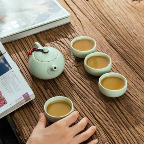 QIANGSHI Set da tè giapponese, servizio da tè Kung Fu con teiera, 4 tazze da tè, simpatico set da tè per adulti, donne, uomini (verde chiaro)