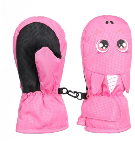 Waterproof Kids Mittens Toddler Winter Cold Weather Thermal Fleece Lined Warm PU Palm Gloves Snow Ski Glove for Age 1-9 Boys Girls Baby Skiiing Snowboarding Cycling Running (Pink unicorn, L（Age7-9）)