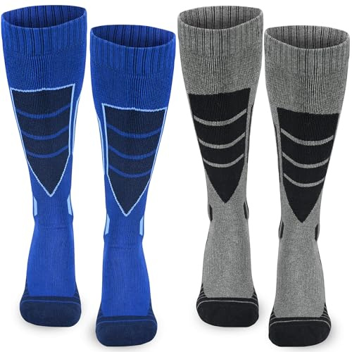 ouhos 2 Pairs Mens Ski Socks, High Performance Knee High Thermal Winter Socks for Skiing, Snowboarding & Hiking - Thick Warm Padded Cushion, Fits Men's UK 9-12
