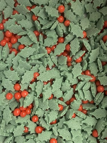 CHRISTMAS HOLLY LEAVES & BERRIES Mix Edible Christmas Sprinkles Cake Cupcake 75g