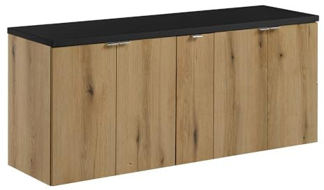 Lomadox Mobile doppio lavabo da bagno, 140 cm, in rovere e nero, profondità ridotta (40 cm)