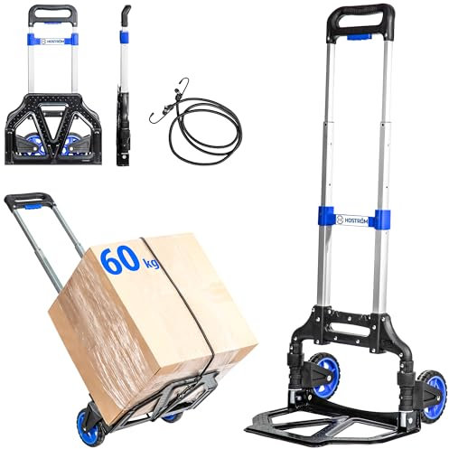HOSTRÖM Diable Pliant en Aluminium, 2 Roues Diable Pliable Demenagement et Transport de matériau, Compact, léger, Charge Max. 60kg, Garantie 5 Ans