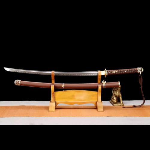 KWXPW 103cm Japanisches Katana,Traditionelles Schmiedeverfahren,Klinge aus T10-Stahl,Handgefertigtes Samurai-Schwert für Kendo,Cosplay,Kampfsport,Dekoration,Geschenke,Sammeln,Ausstellen