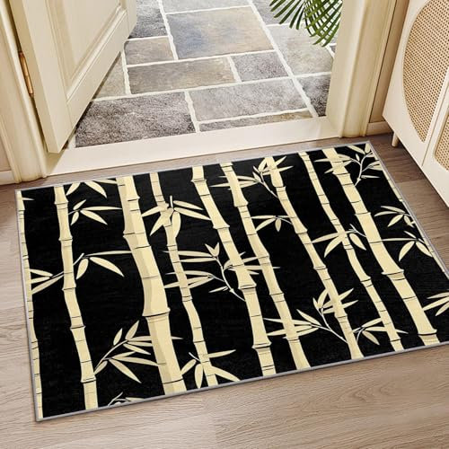 Japanischer Zen botanischer Bambus-Teppich, groß, 160 x 200 cm, waschbar, rutschfest, weich, asiatischer orientalischer Teppich für Heimdekoration für Bambusliebhaber