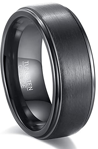083BASE Wolframkarbid Ring – Silber und Schwarz, 6mm/8mm Breite, Gebürstetes Design, Unisex Verlobungsring oder Partnerring