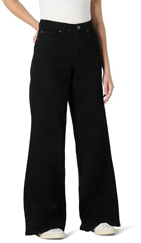 Amazon Essentials Damen Geringfügig Elastische Weit Geschnitten Jeans Hoher Bund, Schwarz, 42