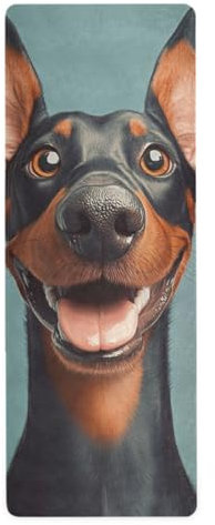 Yogamatte mit lustigem Dobermann und Pinscher-Hunden, faltbar, bedruckt, rutschfest, Yoga-Handtuch mit Tasche, 180,3 x 66 cm