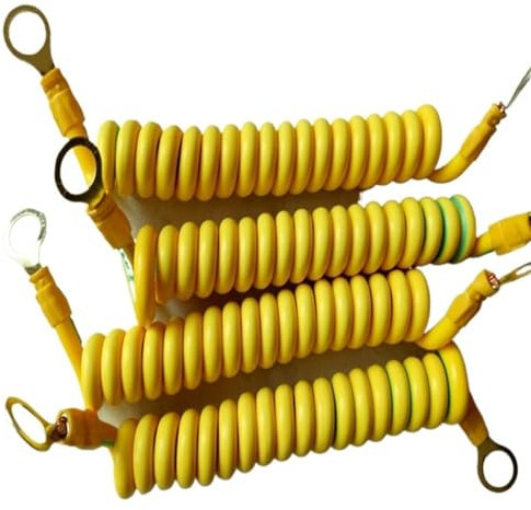 Bobina retrattile a filo elastico multicore, Cavo di terra a spirale in rame morbido giallo verde da 5 pezzi, quadrato, da 2,5 mm(Straight line 30cm)