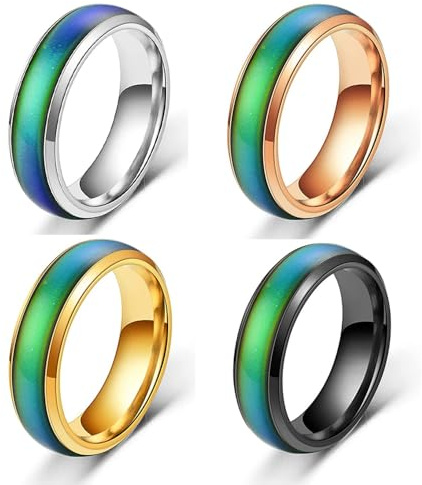 Zannthra 4pcs Stainless Steel Temperature Responsive Color Changing Rings for Men Women Mood Ring Fashion Forward and Innovative (6)