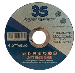3S SuperSamaStore Disco da Taglio Professionale 4.5, Mola Acciaio Inossidabile, Acciaio al Carbonio, Ghisa, per Flessibile, Ø 115 x 1,6 x 22 Millimetri