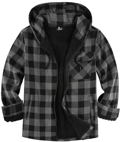 JACKETOWN Veste de Bûcheron Homme Veste Chemise Doublée pour Capuche à Carreaux Flanelle Fermeture éclair Sherpa de Trekking D'hiver Chemise Flanelle Vêtements(Gris Foncé 3XL)