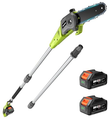 Supstable Podadora Con Batería De 8 Pulgadas Con 2 × 4000 mAh, Motosierra Telescópica Con Barra De Extensión Y Correa De Transporte, Altura De Trabajo Hasta 4,6 m, Sierra De Podar Profesional