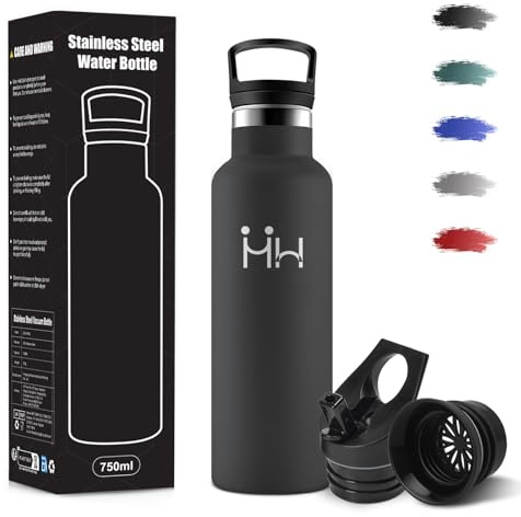 Motswedi Trinkflasche Edelstahl, 500ml Auslaufsicher, Trinkflasche mit Strohhalm, Kohlensäure Geeignet, Edelstahl Trinkflaschen, BPA-Frei, Thermosflasche für Camping, Reisen, Outdoor, Yoga, Schwarz