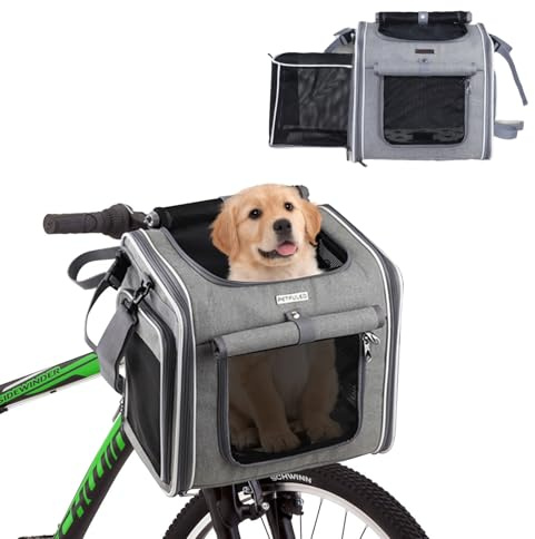 YUZINO Cestino per cani da bicicletta, ripiegabile e trasparente con 4 finestre, tracolla regolabile, compatto per gatti e piccoli cani