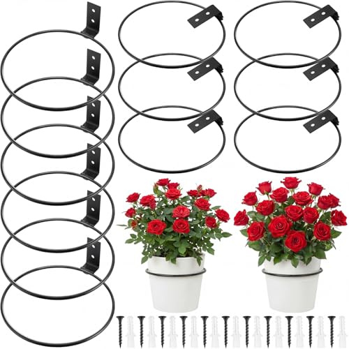 Menkxi Flower Pot Holders Wall Mounted Metal Plant Ring, 12 Pcs, 10.5 Inch