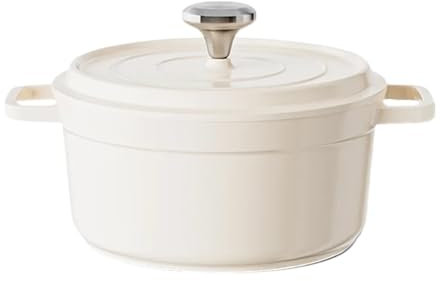 LSNNMU Cocotte Forno in Alluminio pressofuso smaltato con Coperchio Pentola for stufato da 4,7 Litri for Cottura del Pane Casseruola Pentola Antiaderente for Tutte Le fonti di Calore 24 cm(White)