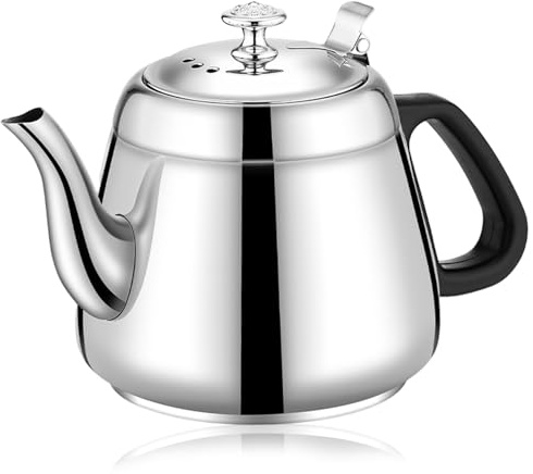 Théière en acier inoxydable, bouilloire supérieure de poêle 2L avec filtre à mailles fins, bouilloire à induction de polissage miroir facile nettoyer avec poignée résistante la chaleur