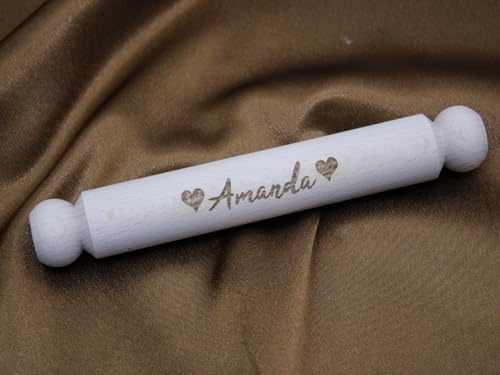 Personalised Engraved Small Rolling Pin with Handles - Name with Hearts