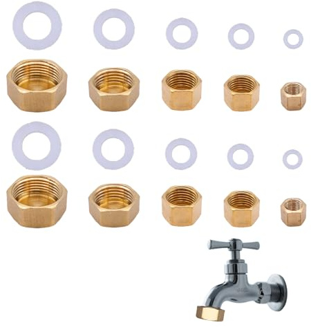 10 Pcs Brass Blanking Caps with Sealing Washers: Compression Stop End for 1/8, 1/4, 3/8, 1/2, 3/4 Inch Female Pipe Fittings - for Washing Machine and Radiator Valves