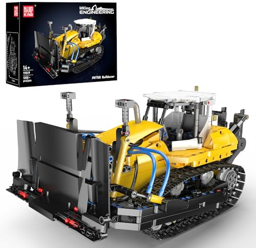 Mould King 19019 Technik Bulldozer Bausatz, Statisches Ketten-Baumaschine Modell, Klemmbausteine Bauspielzeug für Erwachsene & Jugendliche (1200 Teile)