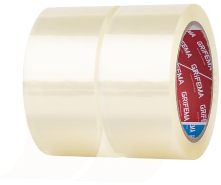 GRIFEMA 2 Rollen Geräuscharmes Paketklebeband 66m x 50mm Transparent | für Paketversand, Umzug und Lagerung, Starke Haftung, Reißfest