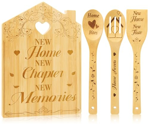 Yuaerbuo New Home Gifts Bamboo Cutting Board, Housewarming Presents Unique House-Shaped Cutting Board with Sweet Wishes, Ideal New Home Gifts Chopping Boards Set for Friend Couple Family