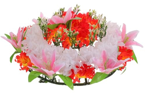 Housoutil Couronne de Deuil Artificielle Fleurs de Lys Rose Clair Guirlande Funéraire Commémorative pour Tombe Couronne Funéraire Décorative sans Entretien Cérémonie