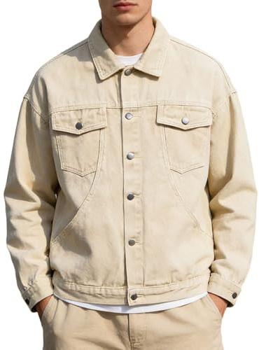 Truckerjacka Herr Casual Jeansjackor Lösa Trucker Jeansjackor Vår Höst Outfits Khaki Stor