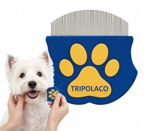 TRIPOLACO Tränenflecken Kamm für Hunde & Katzen, Hundekamm aus Edelstahl mit Rundkopf-Zinken, Feinzahn Gesichtspflegekamm für Augenpartie, Bart & Gesicht, gegen Verfilzungen, Schmutz & Tränenspuren
