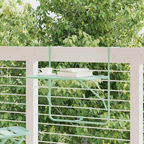PUGYNBK Tavolo da balcone sospeso regolabile in acciaio, verde menta, 60 x 39 x 65 cm, pieghevole per balcone o terrazza, facile montaggio con cacciavite, costruzione robusta per il
