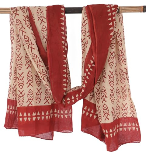 GURU SHOP Leichter Pareo Schal, Sarong, handbedrucktes Tuch | 100% Baumwolle, traditioneller Blockdruck, vielseitig verwendbar, leicht zu reinigen