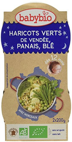 Babybio Bols Haricots Verts/Panais du Val de Loire/Blé 400 g - Lot de 6
