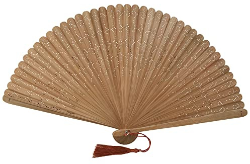 FANSOF.FANS Bamboo Wooden Folding Hand Fan with Pouch – Carved Handheld Folding Fan for Women & Girls, Vintage Style Cooling Hand Fans for Wedding Guests, Bridal Shower & Hen Party Favours
