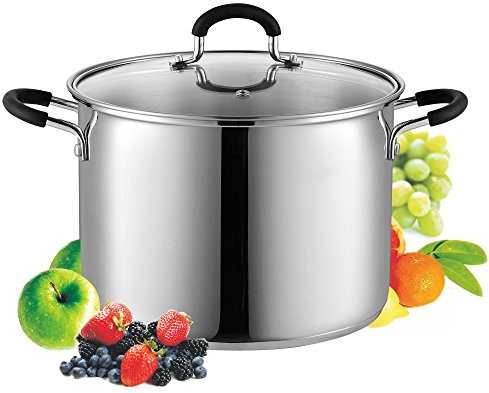 Cook N Home Stockpot Sauce Pot Induction Pot With Lid Professional Stainless Steel 8 Quart , Dishwasher Safe With Stay-Cool Handles , Silver